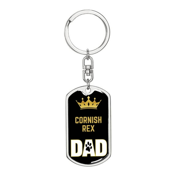 Cat Key Ring Cornish Rex Cat Dad King Keychain Stainless Steel or 18k Gold