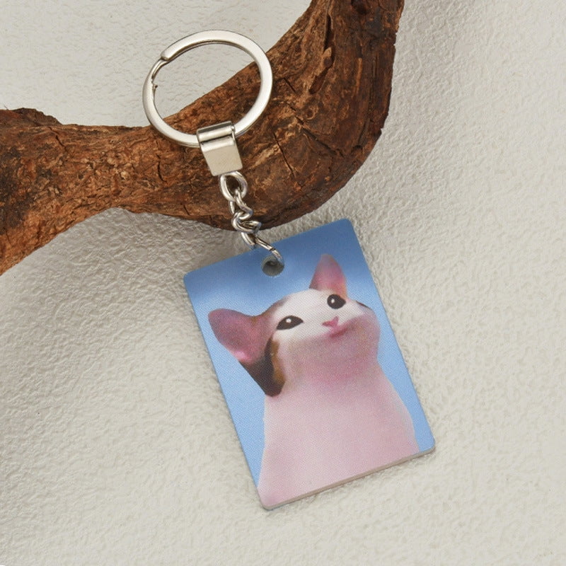 3D Stereo Transformation Kitty Square Plate Key Ring Acrylic Cat Keychain Pendant for Purse Backpack or Keys Blue Cat