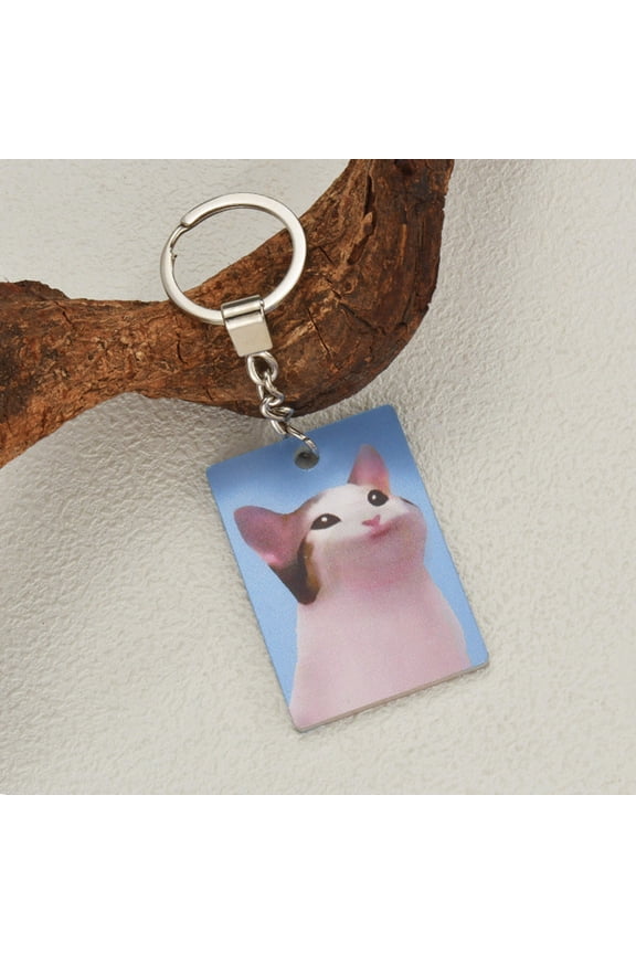 3D Stereo Transformation Kitty Square Plate Key Ring Acrylic Cat Keychain Pendant for Purse Backpack or Keys Blue Cat