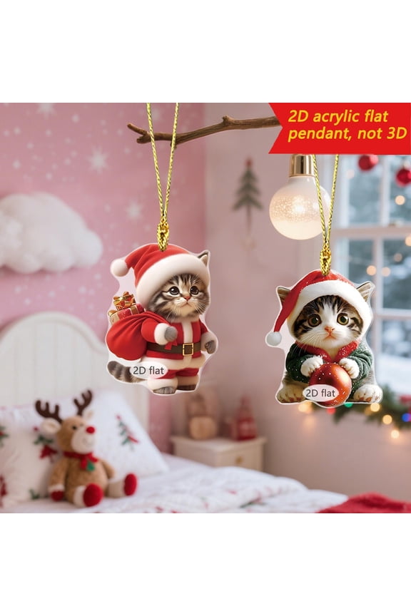 Cat Keychain under $5! Cagogo Christmas Cute Cat Keychain, 2D Acrylic Car Key Chain Pendant, Holiday Decorations for Gifts, Festive Keyring for Cat Lovers