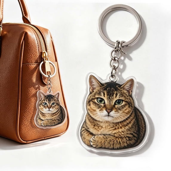 Cat Keychain, Cute Cat Keychains, Kawaii Keyring Charm Funny Keychain _ Black