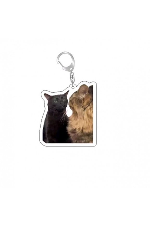 Cat Keychain Cute Cat Meme Keychains Two Cats Talking Keyring Kawaii Charm Keychain Funny Gift For Friend, Multi, 2in