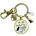 thumbnail image 1 of Cat Keychain Gutsy Goodness Bronze Metal All She Needed Was Cuddle Gift Quote Kitty Lover Related Cat Adult Female Jewelry, 1 of 8
