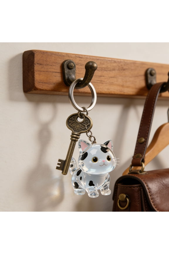 Cat Keychain Memorial Keepsake Key Chain Clear Acrylic Cat Charm Pendant for Bag Purse Backpack