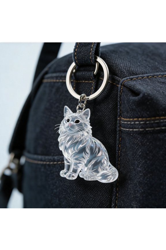Cat Keychain Memorial Keepsake Key Chain Clear Acrylic Cat Charm Pendant for Bag Purse Backpack