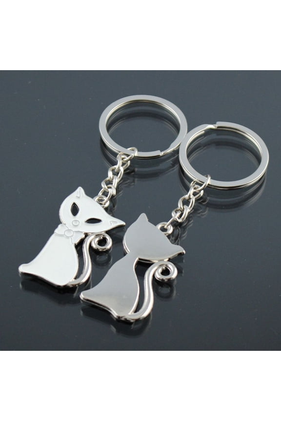 Couple Cat Keychain Ring Ornament European Fashion Alloy Pendant Keyring for Lovers Adorable Accessory Cute Black and