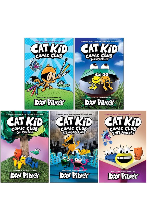 Cat Kid Comic Club Collection 5 Books By Dav Pilkey (Cat Kid Comic Club, On Purpose, Perspective, Collaborations, Influencers)