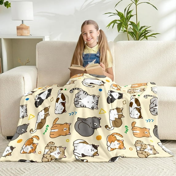 Cat Kids Throw Blanket for Girls Boys Teens Soft Fuzzy Flannel Animal Bed Blanket for Women Adults Plush Cute Christmas Birthday Gifts,50”x60”