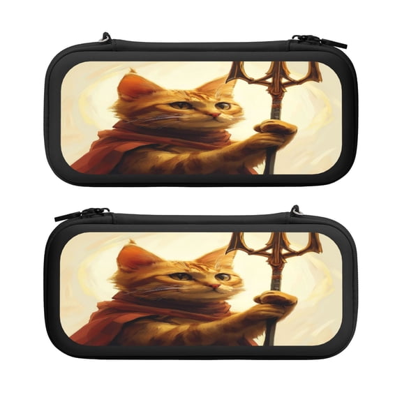 Cat King, Carrying Case For Nintendo Switch & OLED Version, Eva Lightweight Shockproof Protective Pouch Case for Game Console & Accessories with 10 Game Card Slot & Wristband, Black