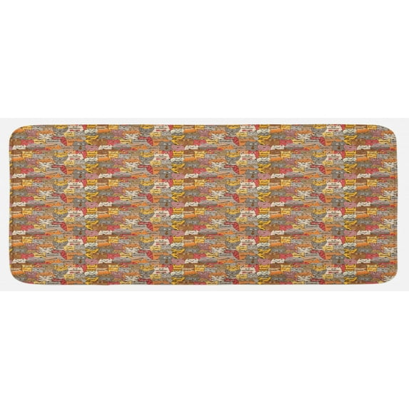 Cat Kitchen Mat, Psychedelic Colorful Pattern with Funny Kittens Abstract Vintage Mascots Bizarre Comic, Plush Decorative Kitchen Mat with Non Slip Backing, 47" X 19", Multicolor, by Ambesonne