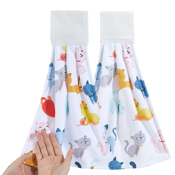 Cat Kitchen Tie Towels with Hanging Loop Set of 2 Hanging Kitchen Towels Absorbent Soft Thick Cleaning Hand Dishcloths Oven Stove Washcloth DIY