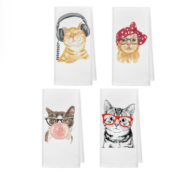 Cat Kitchen Towel,Cat Towel,Cat Dish Towel,Cute Kitchen Hand Towels,Cat Gifts for Women,Cat Gifts,Kitchen Towels Decorative Set,Funny Cat Gifts(Set of 4)