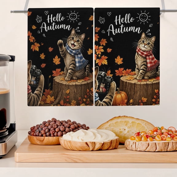 Cat Kitchen Towels Set of 2, Cat Lover Mom Lady Gifts, Soft Absorbent Coffee Towel Waffle Hand Towels Vintage Kitty Kitten Decorative Dish Towels Drying Cloth for Kitchen Bathroom, 16x24 Inch