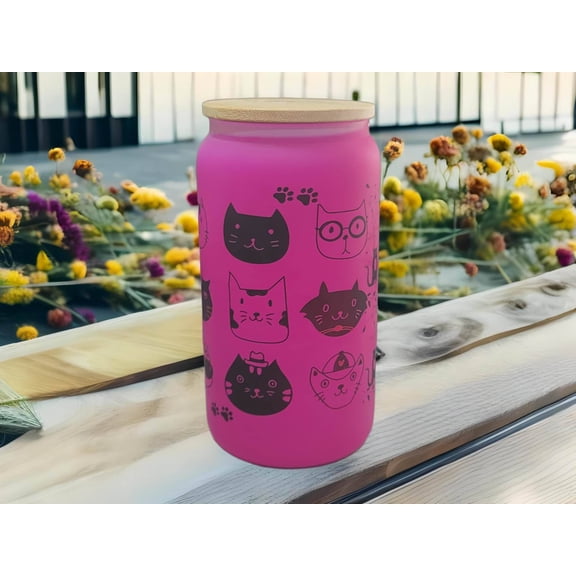 Cat Kitten Beer Can Glass | Boho Pet Coffee Glass | 16 oz