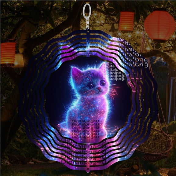 Cat Kitten Colorful Animal 3D Wind Spinner Stainless Steel Kinetic Yard Decor