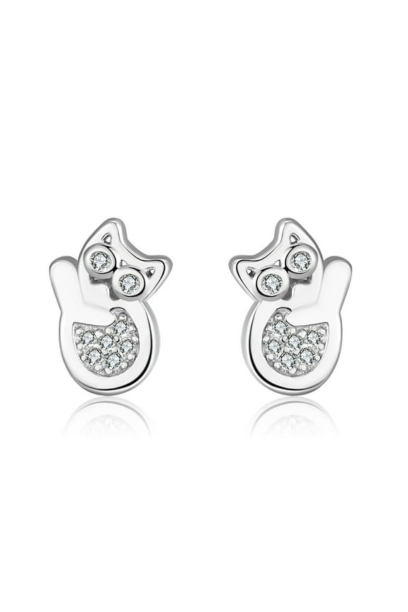 Cat Kitten Earrings for Women Sterling Silver Clear CZ Ginger Lyne Collection
