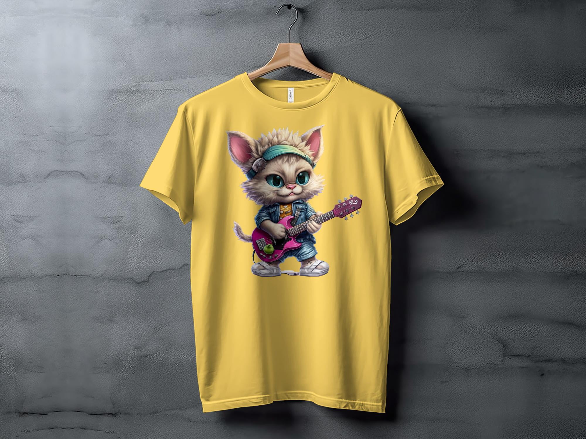 T-shirt Chat Musicien Guitare Vintage Mignon Drôle Acoustique