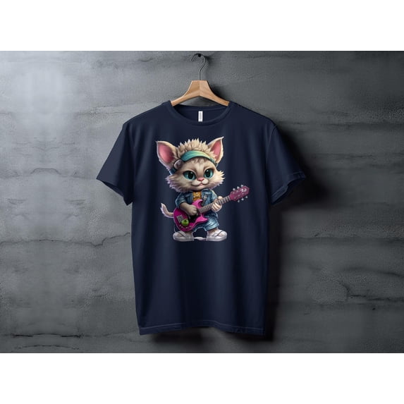 Cat Kitten Guitar Player T-Shirt Tee Shirt Funny Gift for Guitarist Musician Band Rock Music Folk Bassist Son Daughter of the Band T-Shirt