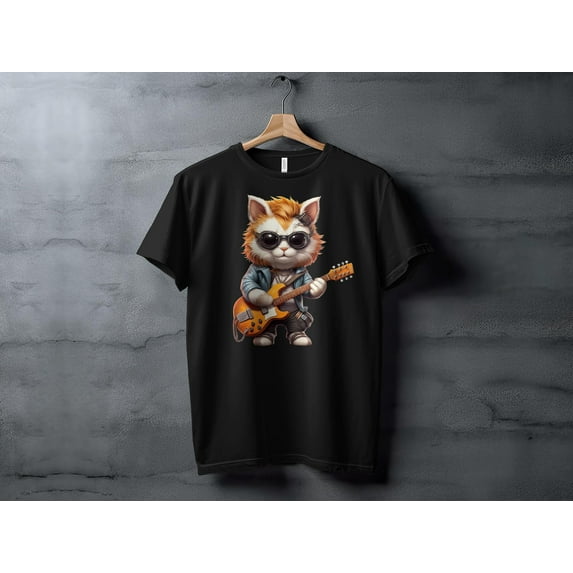 Cat Kitten Guitar Player T-Shirt Tee Shirt Men Ladies Unisex Youth Gift Idea Present Funny Guitarist Musician Music Rock Band Bandmate