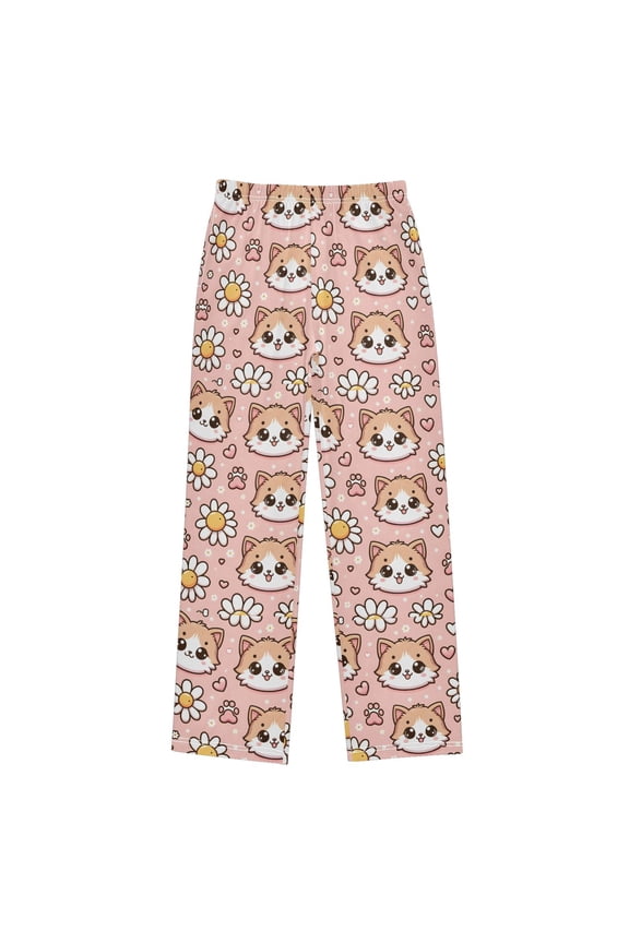 Cat Kitten Head Christmas Pajama Pants Soft and Lightweight Elastic Waistband Christmas Pajama Pants