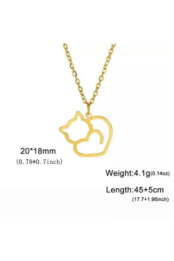 Cat Kitten Heart Pendant Necklaces for Women Animal Stainless Steel Jewelry