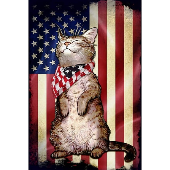 Cat Kitten Kitty American Flag Patriotic Sublimated Double Sided Deluxe Garden Flag 12" x 18" 3-ply 600 Denier 110 Knitted Polyester SGF010