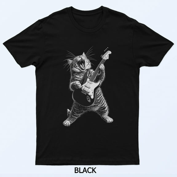 Cat Kitten Playing Guitar Rock On Star Funny Rock And Roll Graphic Shirt