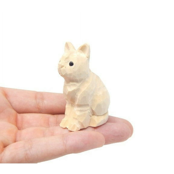 CatKitten - Small Unfinished DIY Wood Figurine - House Pet, Blank Craft, Hand Carved, Decoration, Miniature Animals,