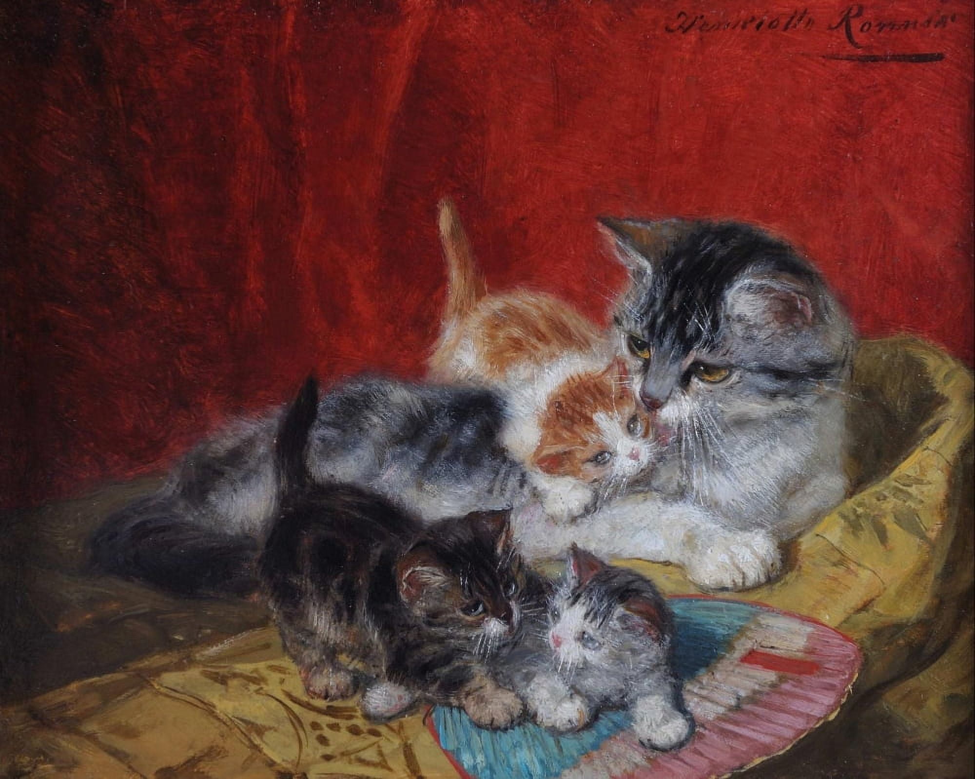 Cat & Kittens Canvas Art - Henriette Ronner-Knip (24 x 36)