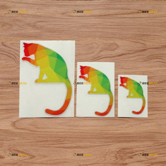 Cat Kittiy Art Colorful Vinyl Decal Sticker - 3 Pack Reflective, 3 Inches, 4 Inches, 6 Inches - for Car Laptop Window Phone