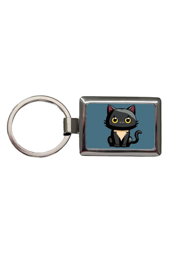 Cat Kitty Chibi Metal Rectangle Keychain