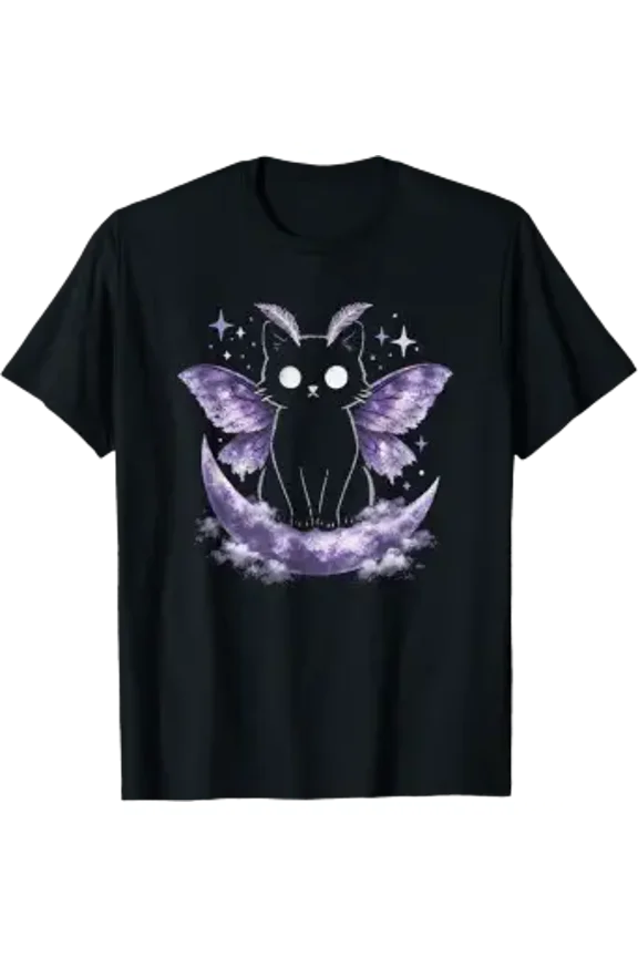 Cat Kitty Lunar Moth Purple Alt Kawaii Pastel Goth Aesthetic T-Shirt, Unisex T-Shirt