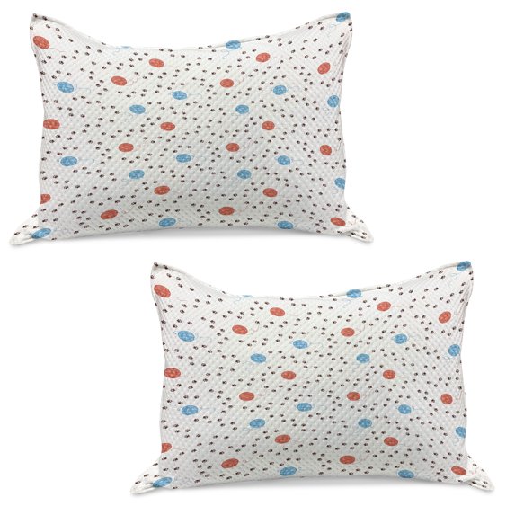Cat Knitted Quilt Pillowcover Set of 2, Animal Kitten Paw Footprints Paths Clew of Threads Yarn Pet Playful, Standard Queen Pillow Sham Bedroom, 30" x 20", Pale Blue Coral Brown, by Ambesonne
