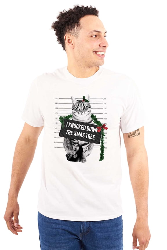 Cat Knocked Down the Christmas Tree Plus Size Crewneck Graphic Tee Shirt Brisco Brands 3X