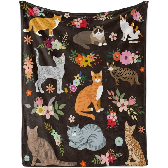 Cat, Koala, and Frog Pattern Blanket, made of soft and lightweight flannel, featuring cat and flower patterns. Suitable for children, girls, and boys, all seasons. Cartoon animal patterns, suitable f