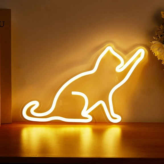 Cat LED Neon Sign Neon Light USB Powered Night Light, 3D Wall Art Decor Neon Signs for Bedroom Living Room Decor lamp Holiday Gift for Children Kids Girls (Warm White)