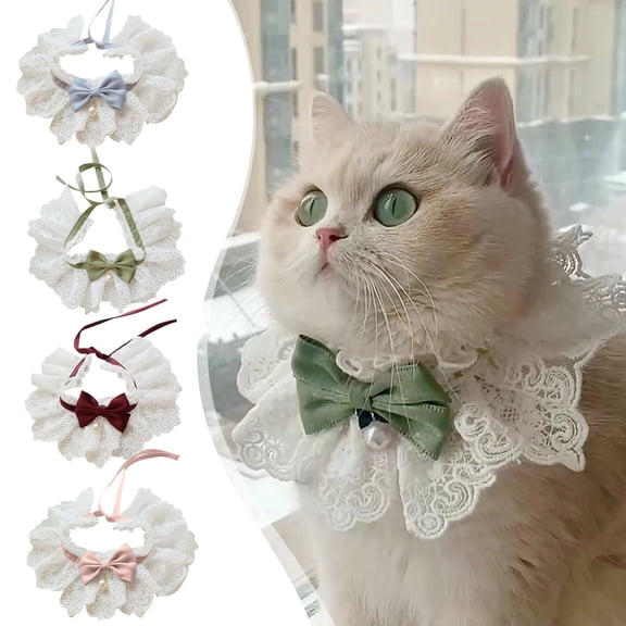 Cat Lace Pet Collar, Cute Cat Collar Dog Bibs Pet Bowtie Lace Ruffle Bandana Adjustable and Breakaway Blue & L - Fitting for (Dogs / Kitten / Small Puppies Dress Up)