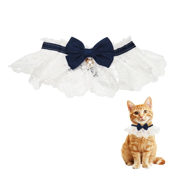 Cat Lace Pet Collar, Cute Cat Collar Dog Bibs Pet Bowtie Lace Ruffle Bandana Adjustable and Breakaway Navy Blue & L - Fitting for (Dogs / Kitten / Small Puppies Dress Up)