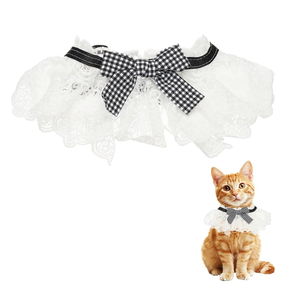 Cat Lace Pet Collar, Cute Cat Collar Dog Bibs Pet Bowtie Plaid Bandana Adjustable and Breakaway Black & L - Fitting for (Dogs / Kitten / Small Puppies Dress Up)