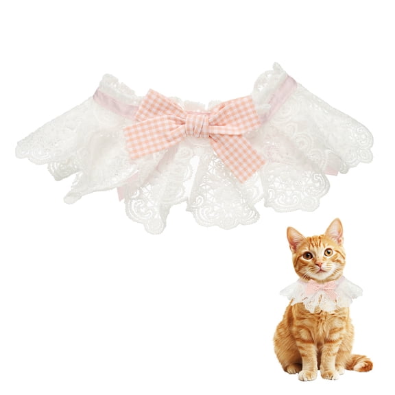 Cat Lace Pet Collar, Cute Cat Collar Dog Bibs Pet Bowtie Plaid Bandana Adjustable and Breakaway Pink & S - Fitting for (Dogs / Kitten / Small Puppies Dress Up)