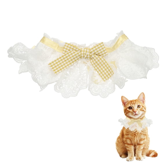 Cat Lace Pet Collar, Cute Cat Collar Dog Bibs Pet Bowtie Plaid Bandana Adjustable and Breakaway Yellow & S - Fitting for (Dogs / Kitten / Small Puppies Dress Up)