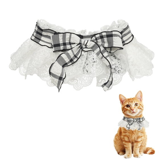 Cat Lace Pet Collar, Cute Cat Collar Dog Bibs Pet Bowtie Ruffle Bandana Adjustable and Breakaway Black & M - Fitting for (Dogs / Kitten / Small Puppies Dress Up)