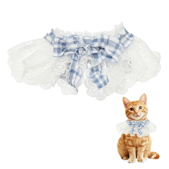 Cat Lace Pet Collar, Cute Cat Collar Dog Bibs Pet Bowtie Ruffle Bandana Adjustable and Breakaway Blue & M - Fitting for (Dogs / Kitten / Small Puppies Dress Up)