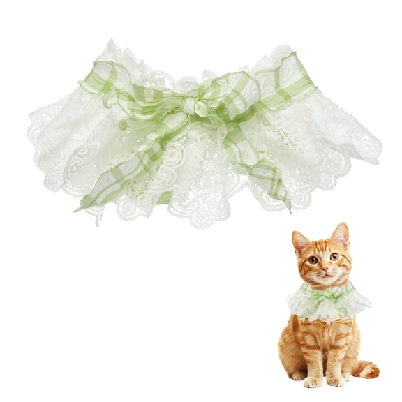 Cat Lace Pet Collar, Cute Cat Collar Dog Bibs Pet Bowtie Ruffle Bandana Adjustable and Breakaway Green & S - Fitting for (Dogs / Kitten / Small Puppies Dress Up)