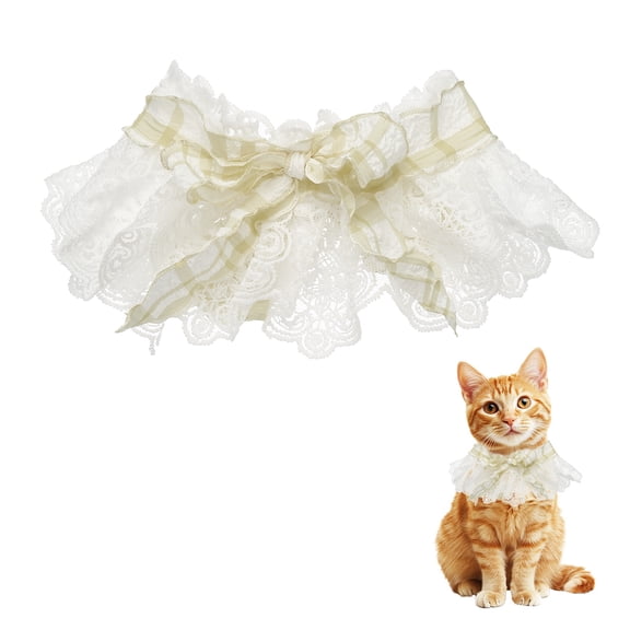 Cat Lace Pet Collar, Cute Cat Collar Dog Bibs Pet Bowtie Ruffle Bandana Adjustable and Breakaway Khaki & S - Fitting for (Dogs / Kitten / Small Puppies Dress Up)