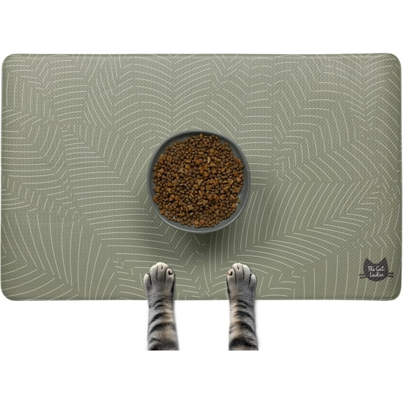 The Cat Ladies Cat Feeding Mat - Waterproof & Dishwasher Safe Small Pet Eating Placemat - Cat & Dog Food Mats for Food and Water Bowl - Protect Floors from Mess - Tropical Leaves