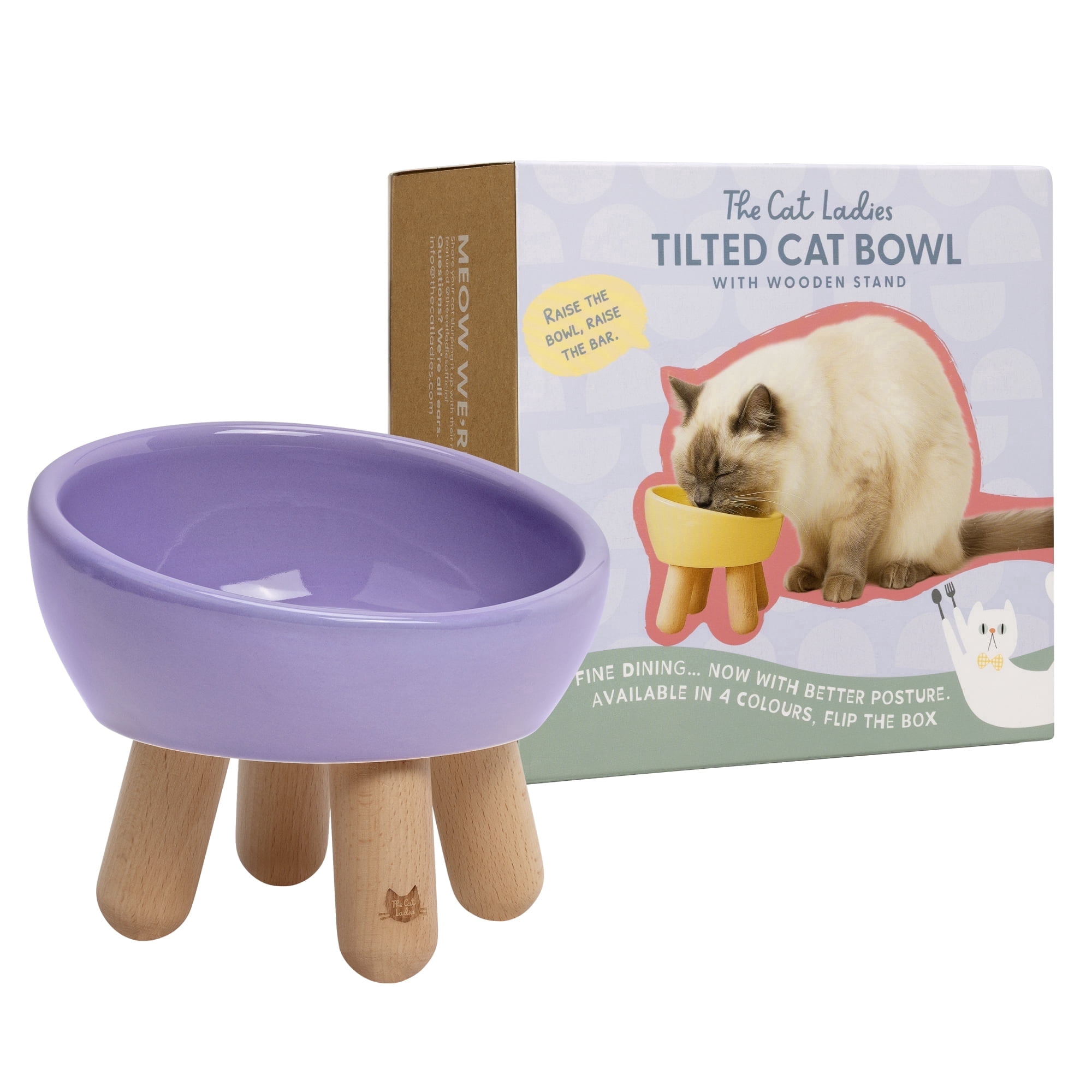 The Cat Ladies Tilted Ceramic Cat Bowl - Elevated Food Bowls Ceramic Pet Bowl - Raised Ceramics Bowls - Elevated & Tilted Design for Comfortable Eating - Lilac