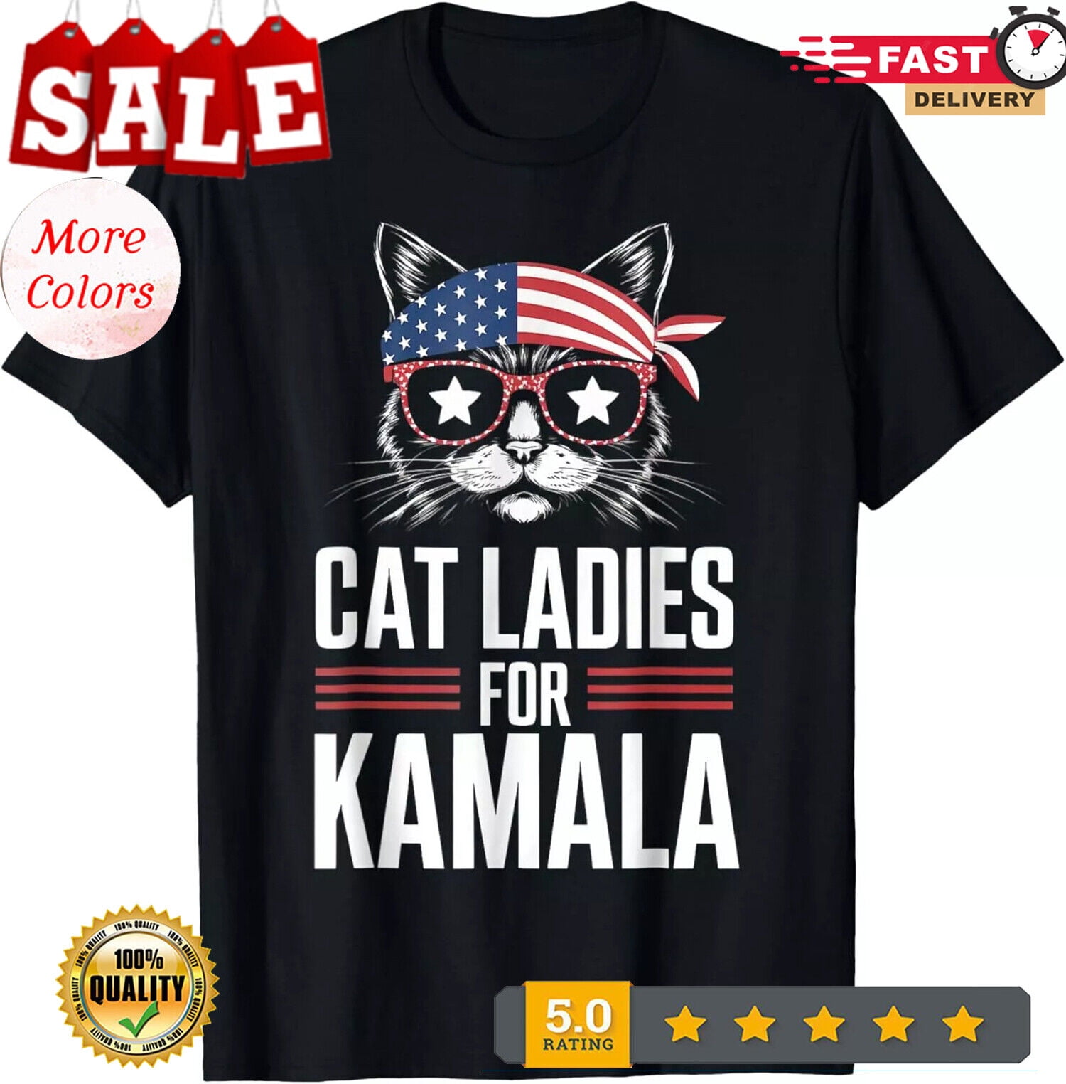 Cat Ladies for Kamala Funny Cat 2024 President KamalaHarris TShirt