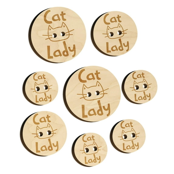 Cat Lady Cuteness Wood Buttons for Crochet Knitting Sewing DIY Craft - 0.75 Inch Small (12pcs)