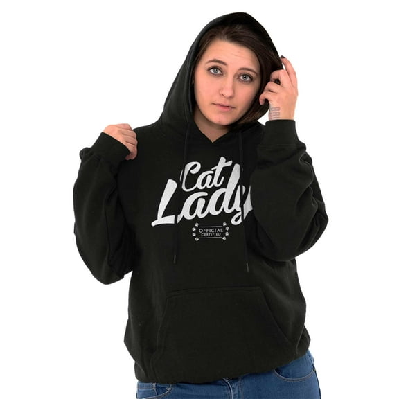 Cat Lady Officially Certified Funny Women Plus Size Graphic Pullover Hoodie Brisco Brands 3X